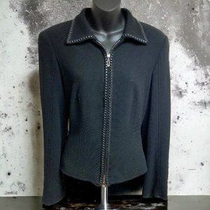 ESCADA Wool Blend Abstract Trim‎ Vented Sleeve Full Zip Blazer